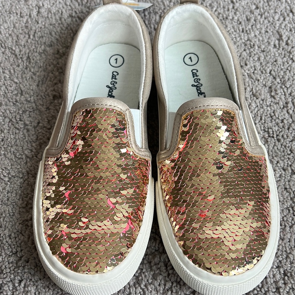 Cat & Jack Aliki sneakers gold and pink